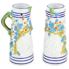 Rare George Jones Staffordshire Pair of Porcelain Pitchers 5
