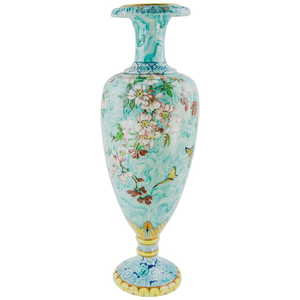Large Art Nouveau Majolica Porcelain Vase France Circa 1910 Estate Find