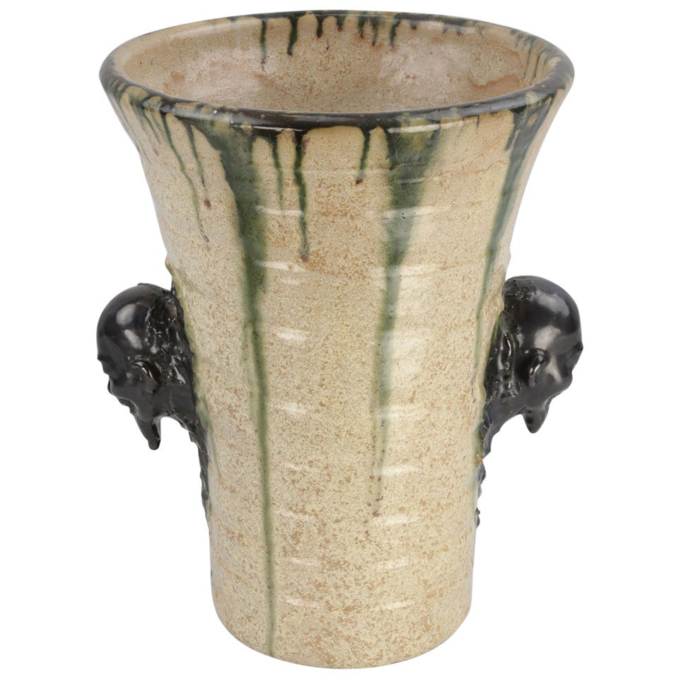 Antique Large Figural Heirloom Art Pottery Vase by Ernest Patris Belgium