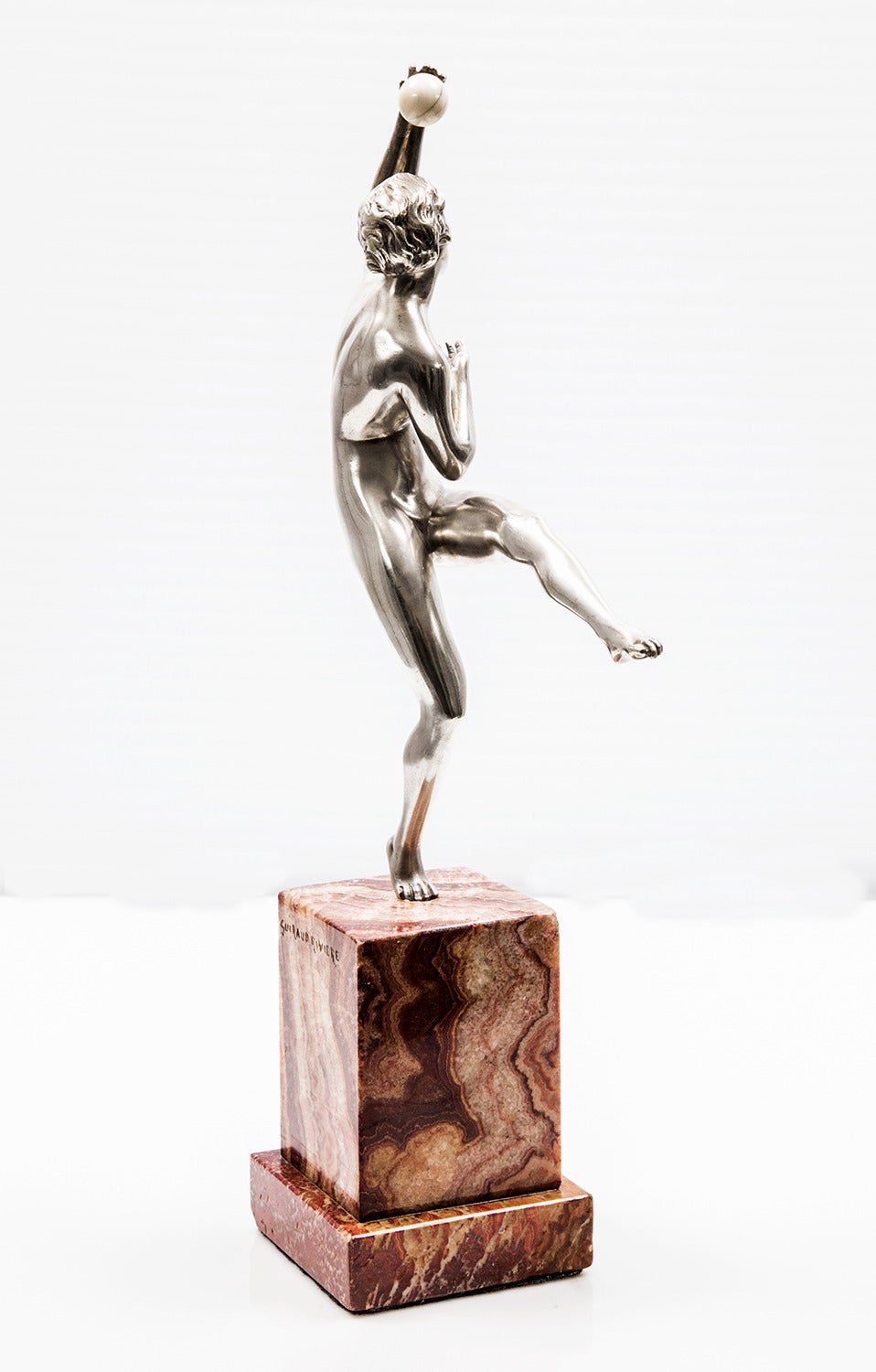 Art Deco Silvered Bronze Sculpture Nude Dancer Guiraud-Riviere, circa 1925 In Excellent Condition In Montreal, QC