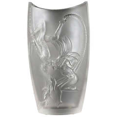 Large Lalique Trapeze Cordes Fond Satine Crystal Vase