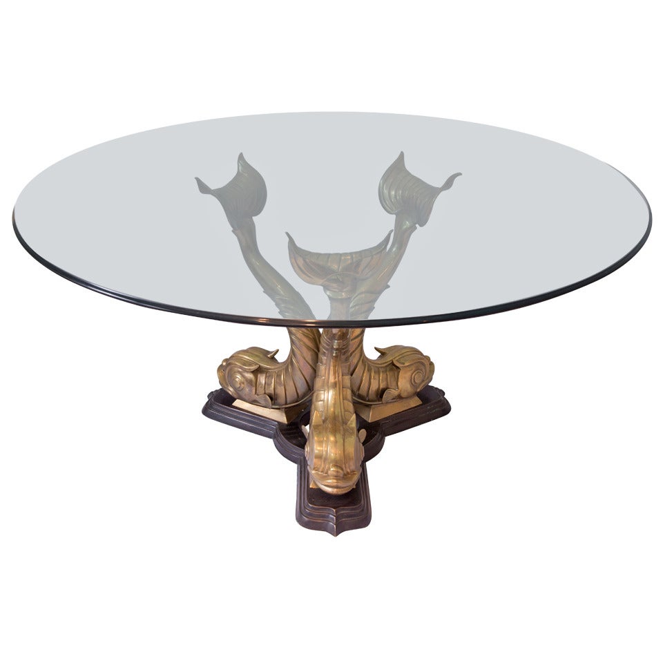 Mid Century Modern Bronzed Brass Dolphin Dining Table