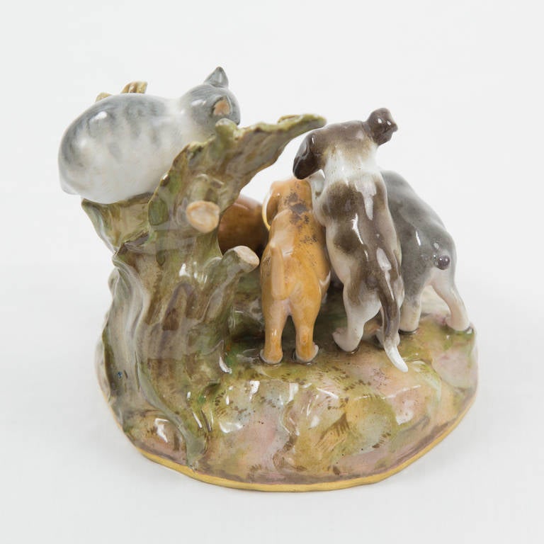 19th Century Meissen German Porcelain Cat and Dogs Figurine Grouping