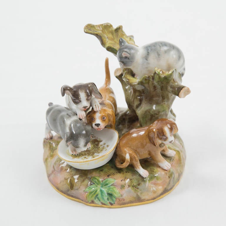 Meissen German Porcelain Cat and Dogs Figurine Grouping 1