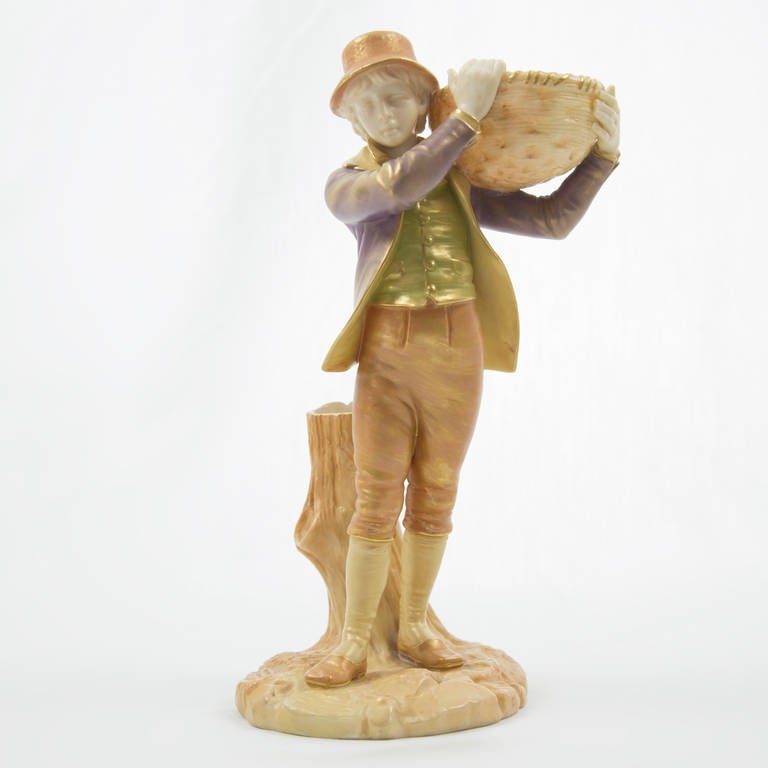 Rare Royal Worcester Porcelain Young Man Figurine, circa 1900 For Sale