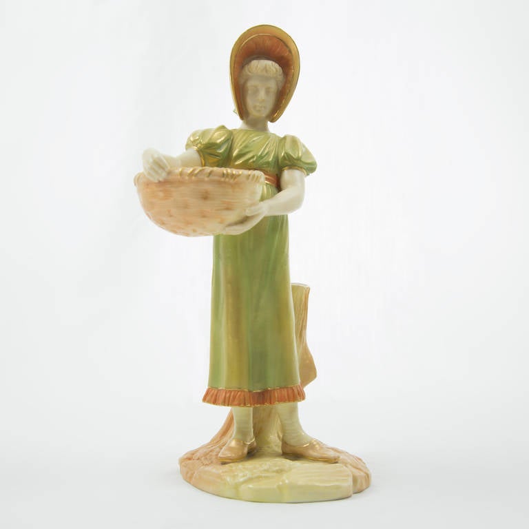 Rare Antique Royal Worcester Porcelain Young Girl Figurine For Sale at