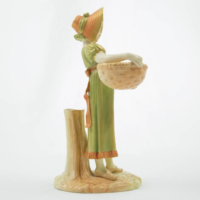 Rare Antique Royal Worcester Porcelain Young Girl Figurine For Sale at