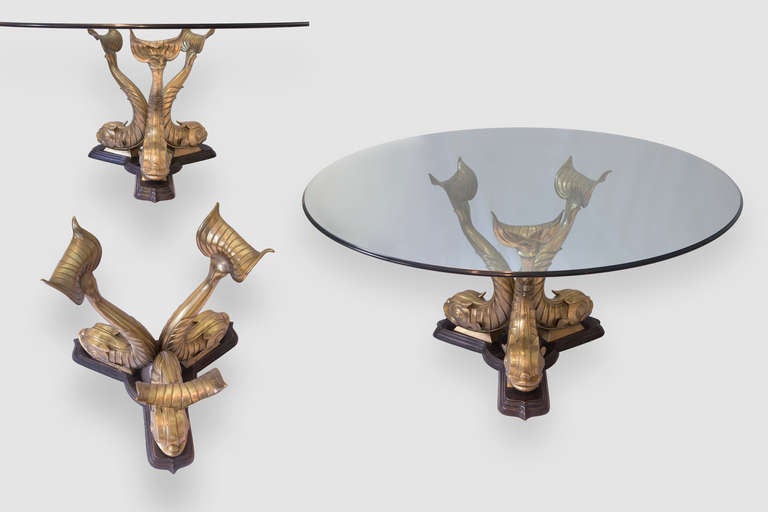 Mid Century Modern Bronzed Brass Dolphin Dining Table 1