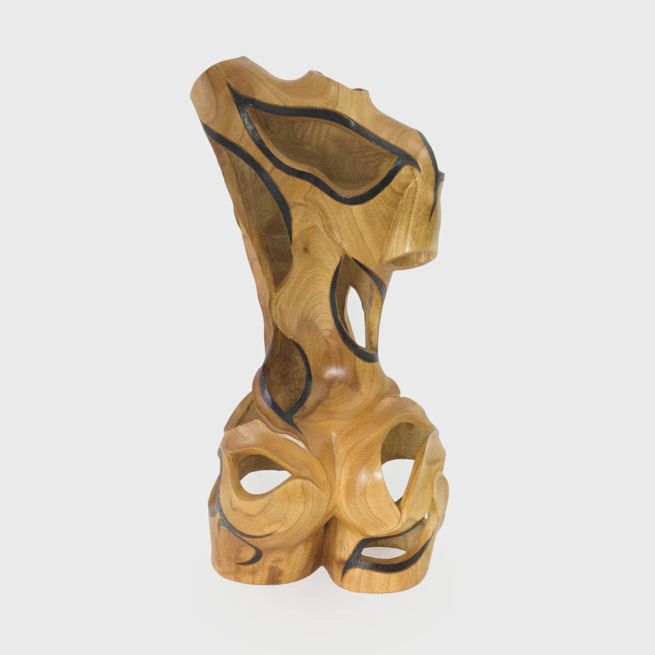 Beautifully executed wood sculpture of the nude female torso handcrafted. Dimensions: 19.0ʺ H × 9.0ʺ W × 6.0ʺ D. Sensational! Please see our companion piece the nude male torso. Simply sensational!