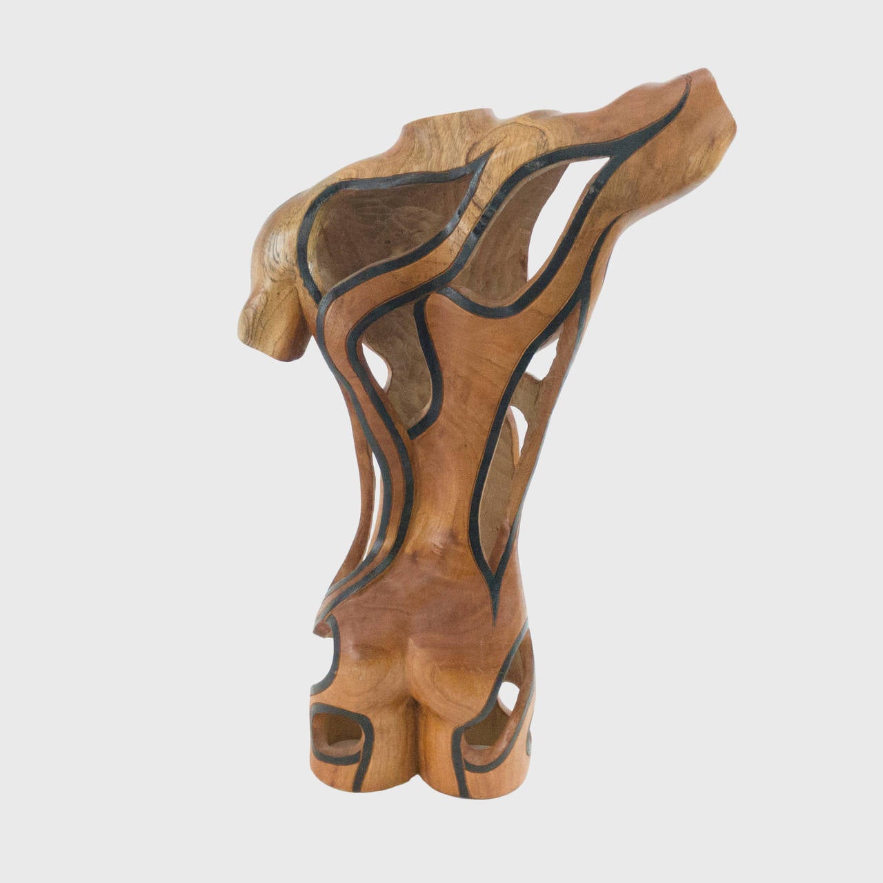 Beautifully executed wood sculpture of the nude male torso handcrafted. Dimensions: 21.50ʺ H × 12.0ʺ W × 5.0ʺ D. Please have a look at our companion female nude torso. Simply sensational!