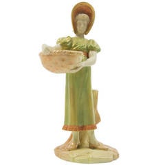 Rare Antique Royal Worcester Porcelain Young Girl Figurine 10