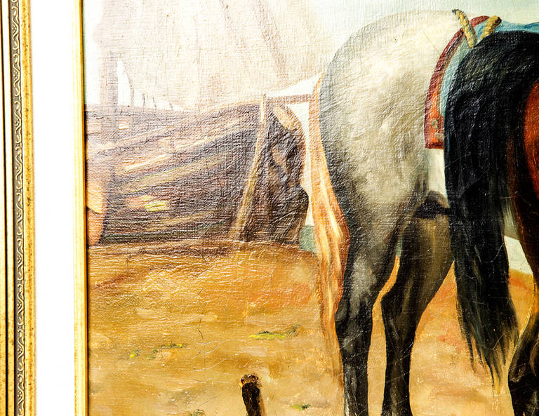 Belgian C. Van de Velde Horse Painting Oil on Canvas, circa 1908