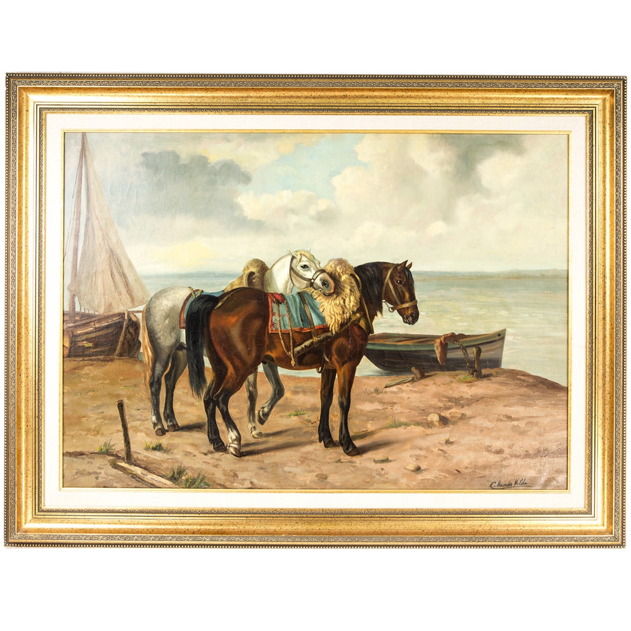 C. Van de Velde Horse Painting Oil on Canvas, circa 1908