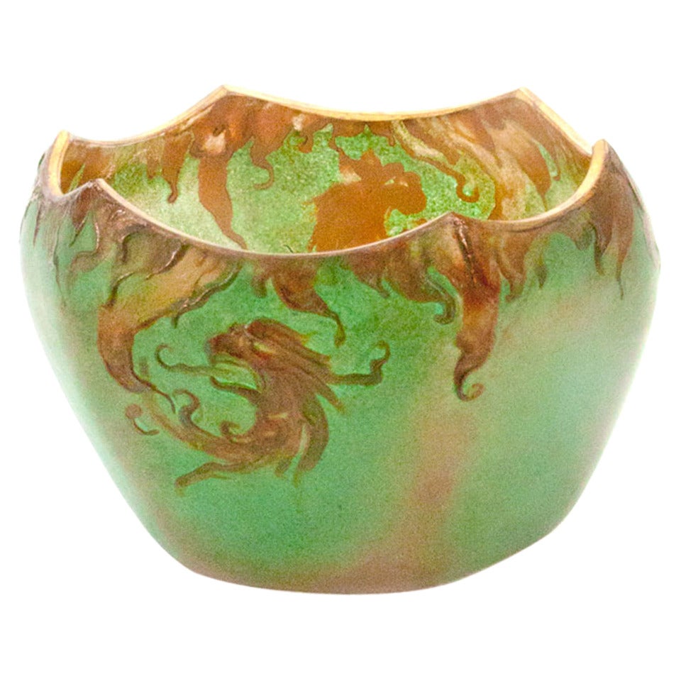 Vintage Art Nouveau Art Glass Dragon Petit Cache Pot For Sale