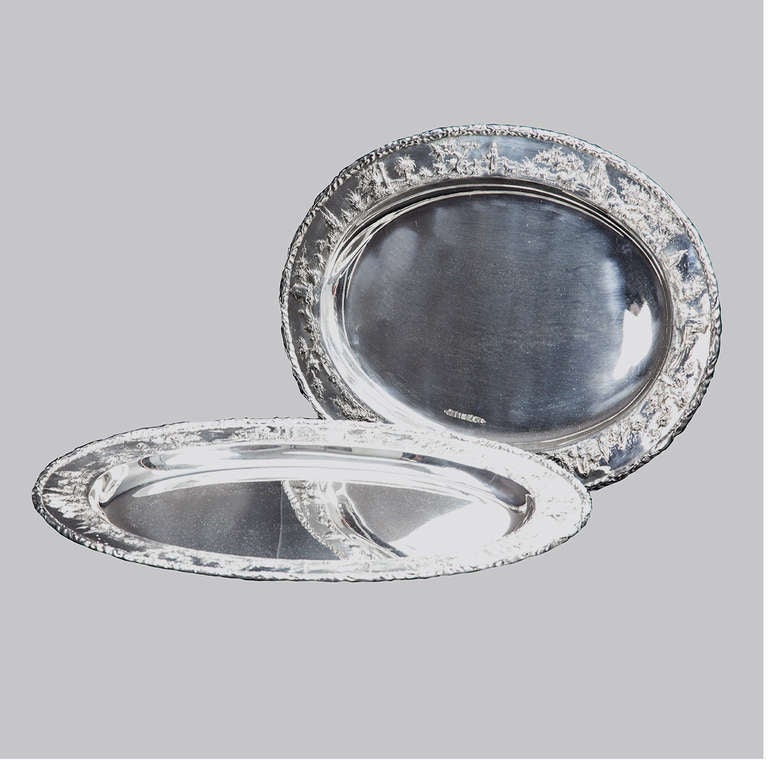 Edwardian Large Kirk & Son Sterling Silver Chased Oval Platters
