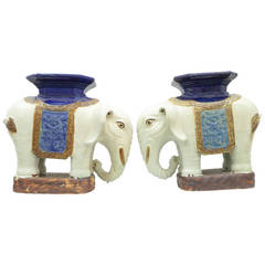 Pair of Figural Elephant Porcelain Garden Stools