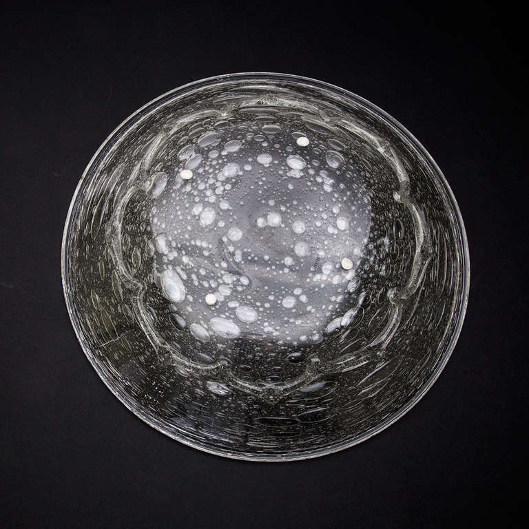 Minimalist Mid Century Modern Signed Schneider Large Bubble Glass Centerpiece Bowl 1950s For Sale
