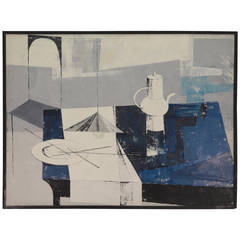 Oil Painting a La Cafitiere Blanche by Michele Bastin, circa 1962