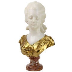 19th Century Morin French White Marble and Bronze Lady Bust