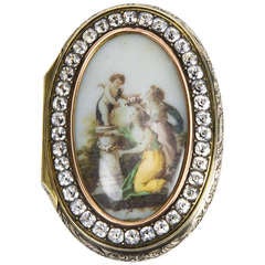 Antique Silver Gilt Porcelain Figural Cupid Memorial Box Case, Sweden