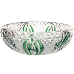 Signed Val Saint Lambert Green Crystal Center Bowl 10