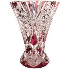 Signed Val Saint Lambert Raspberry Red Crystal Vase