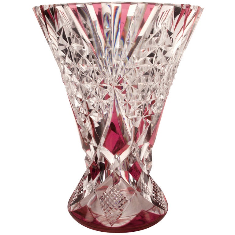 Signed Val Saint Lambert Raspberry Red Crystal Vase