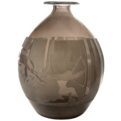 Art Deco Berlys Archer and Antelope Art Glass Vase