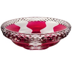 Signed Val St. Lambert Raspberry Crystal Center Bowl 10
