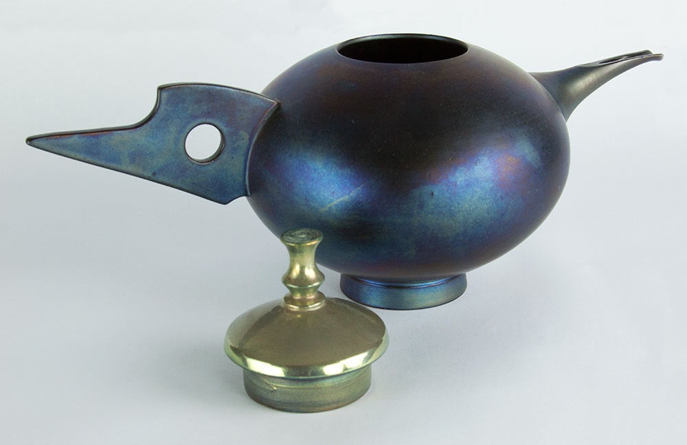 Mid-Century Modern Modernist Japanese Flared Coupe Ceramic Stoneware Teapot