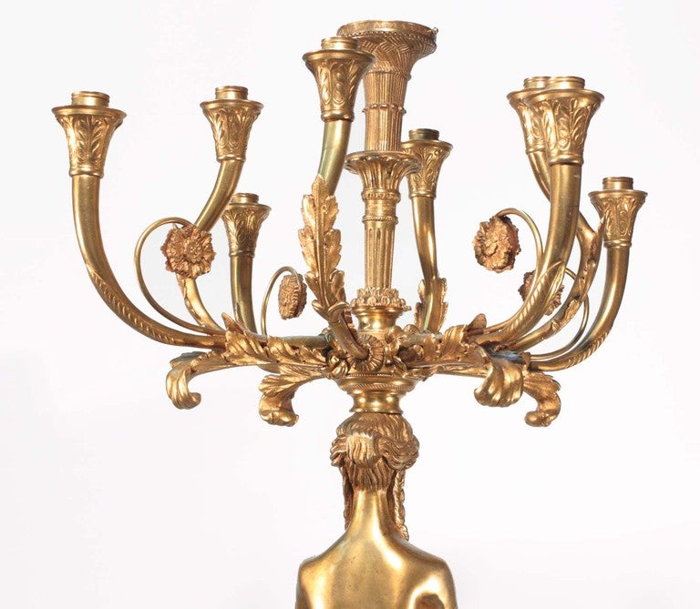 Pair of Empire Style Figural Candelabra In Excellent Condition In Montreal, QC