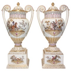 Pair of Dresden Potpourri Urns on Pedestals