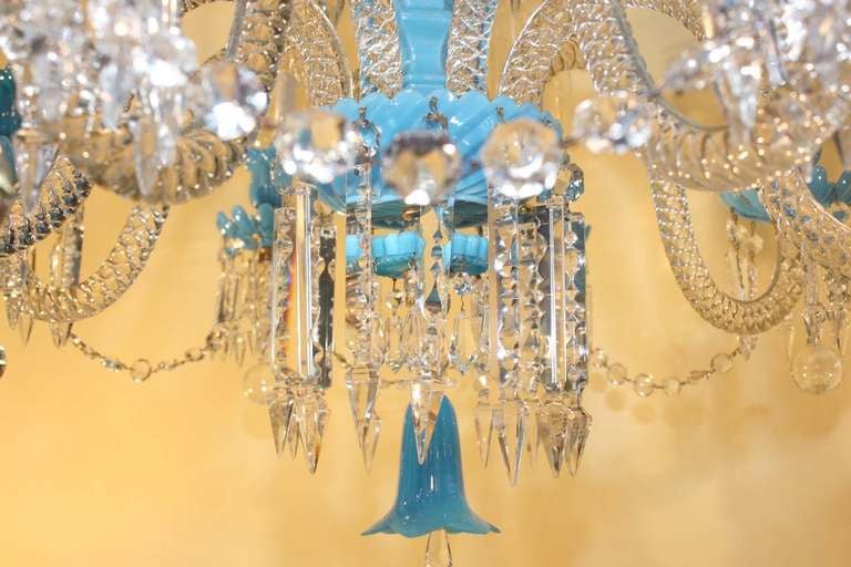 19th Century Baccarat Opaline Glass and Crystal Twelve-Light Chandelier