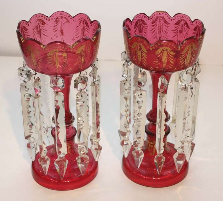 Victorian Pair of Ruby Glass Table Lustres