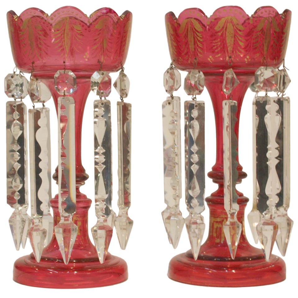 Pair of Ruby Glass Table Lustres
