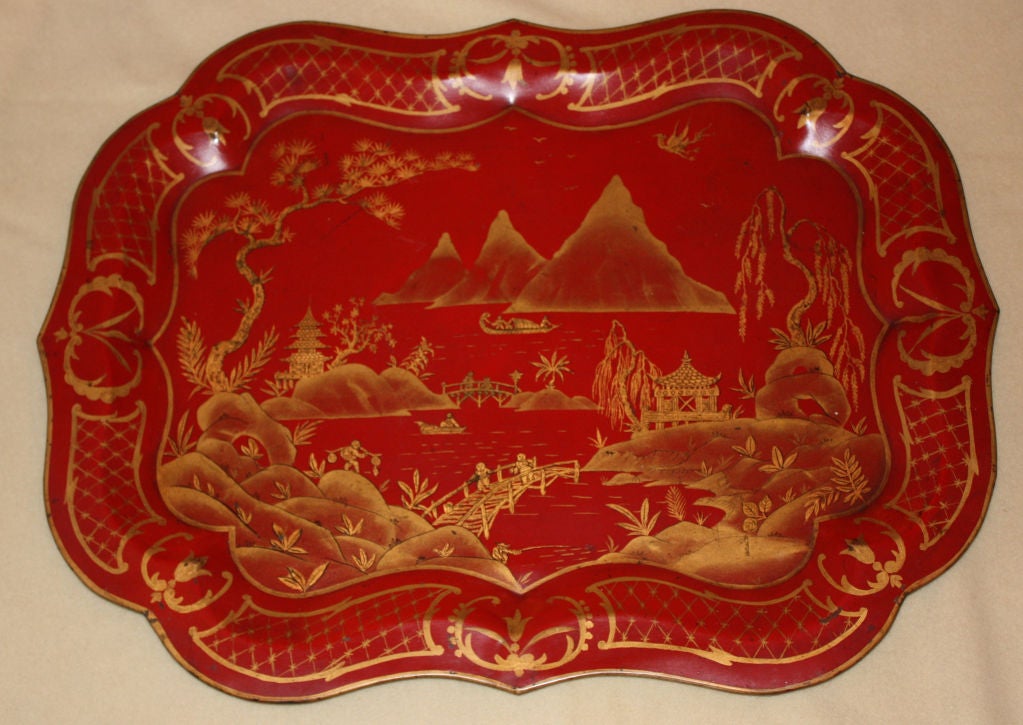 Victorian Chinoiserie Lacquered Tole Tray Table For Sale