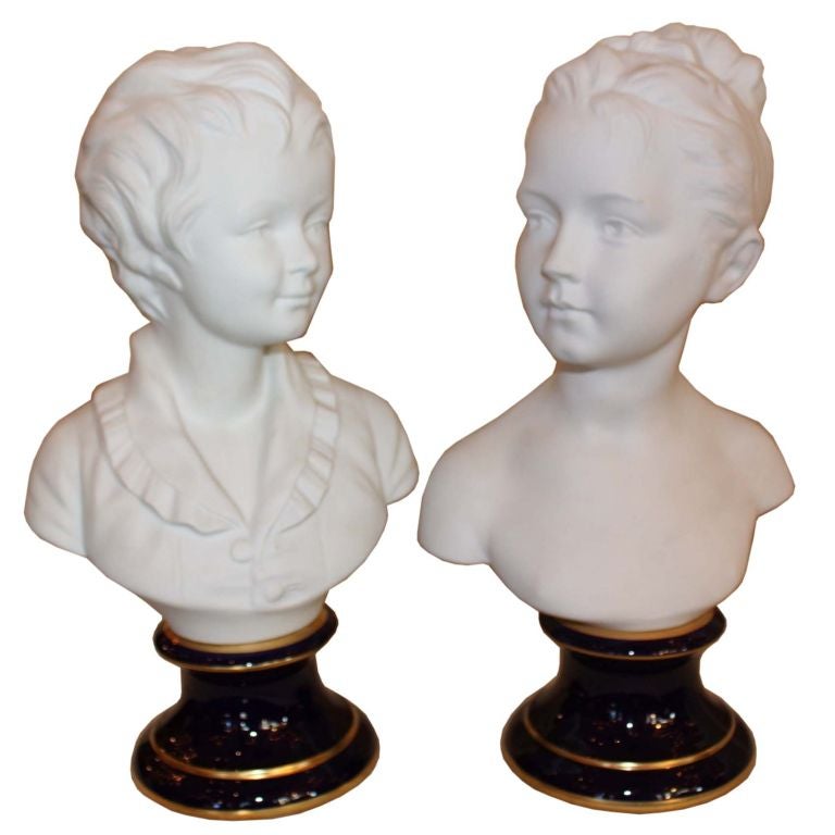 Pair of Limoges Bisque Busts after Houdon