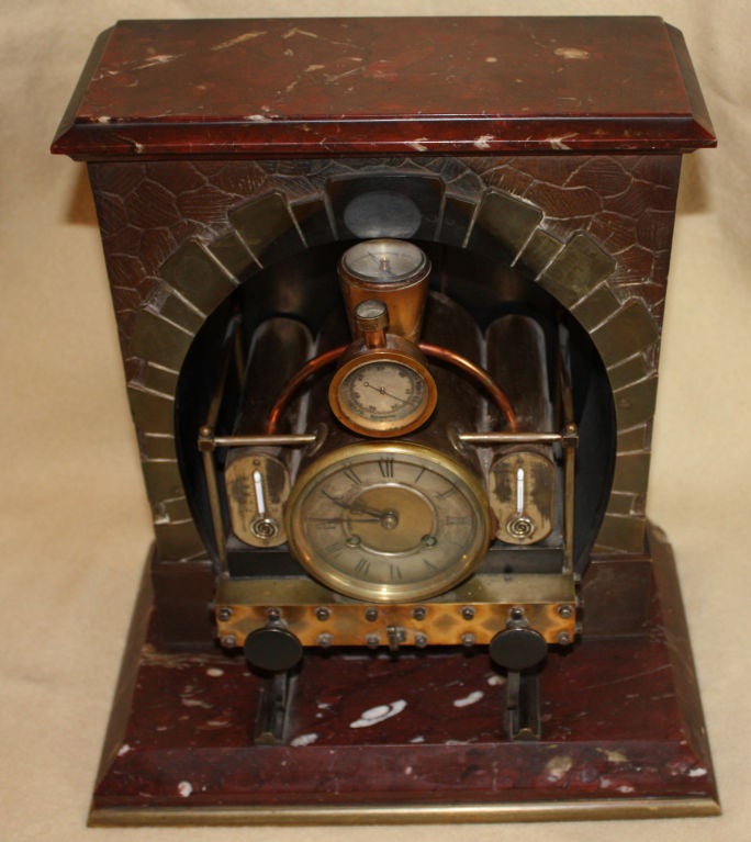 French Marble and Bronze Compendium Clock as Locomotive