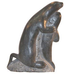 Inuit Sculpture of Seal Catching Fish