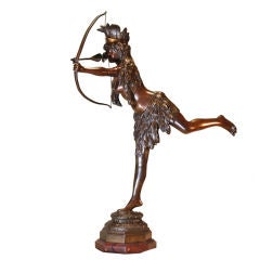 Antique Bronze Statue of Indian Maiden Archer