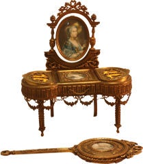 Louis XVI  Style Gilt Bronze  Vanity Jewelry Box & Mirror