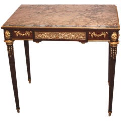 Louis XVI Style Marble Top Mahogany and Gilt Bronze  Table