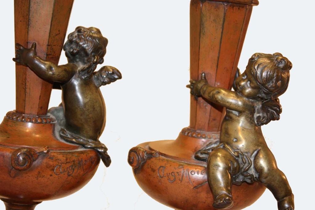 Art Nouveau Pair of Bronze Vases by Auguste Moreau For Sale