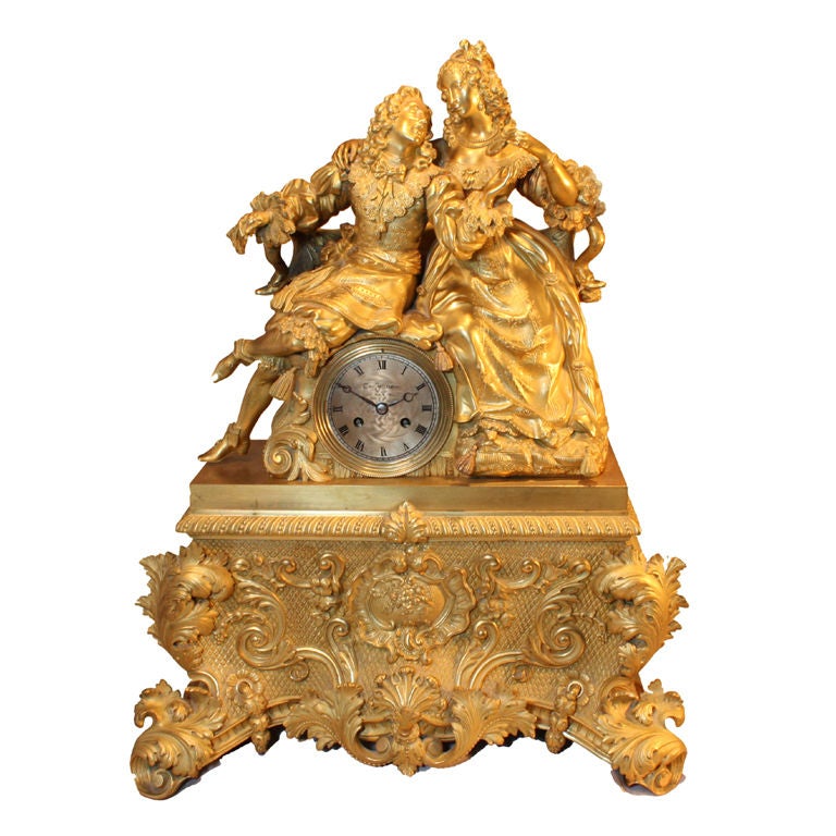 Louis XV Style Gilt Bronze  Figural Mantel Clock