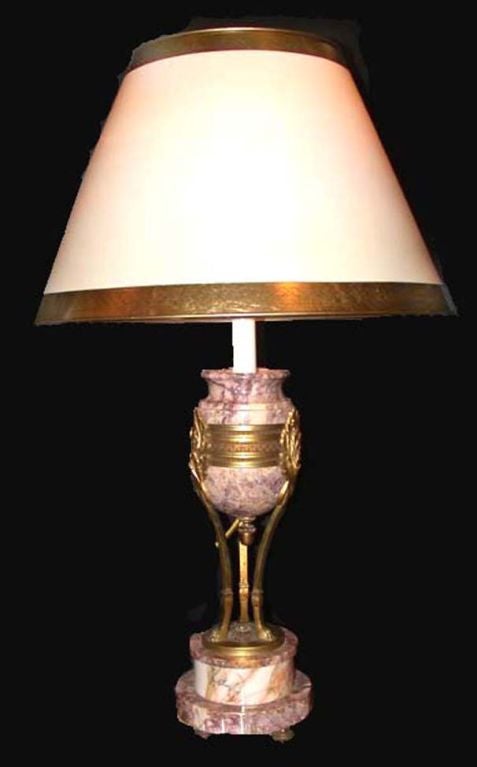 Pair of Violet  Marble and Bronze Cassolette Lamps