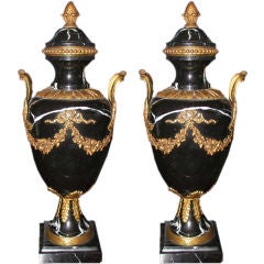 Pair Louis XVI  Style Marble and Gilt Bronze Garniture Urns