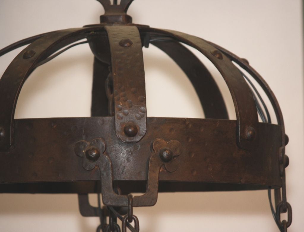 Arts and Crafts Arts & Crafts Wrought Iron and Steuben Aurene Chandelier