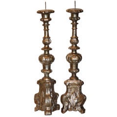 Pair of Silver-Gilt  Wood Pricket Candlesticks