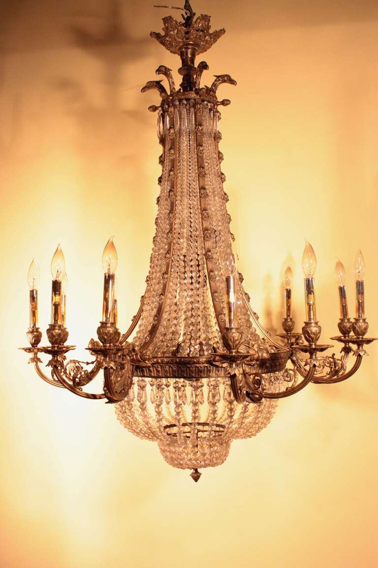French Louis XVI Style Bronze and Crystal Chandelier ,   For Sale