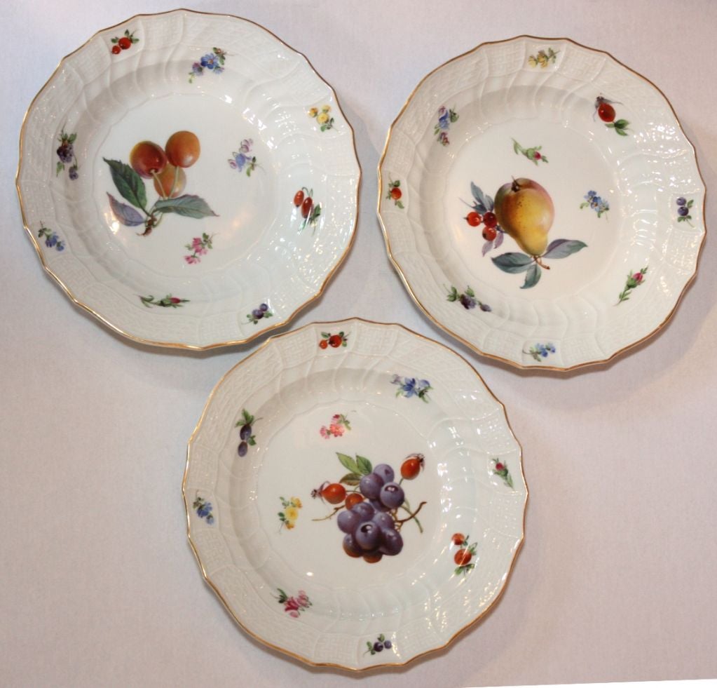German Set of Ten Meissen Porcelain Fruit Plates